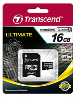 Карта памяти 16GB Transcend MicroSDHC Class 10 [TS16GUSDHC10] (+ SD переходник)