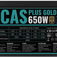 Блок питания Aerocool KCAS PLUS GOLD 650W ARGB, 650Вт, 120мм, черный, retail [kcas plus 650g]