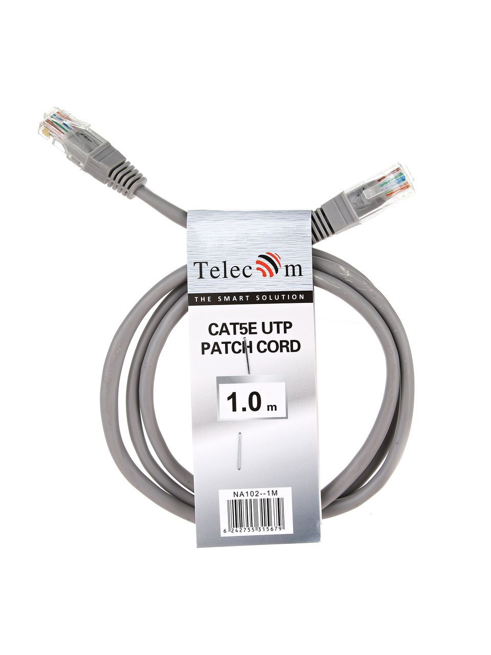Патч-корд Telecom [NA102--1M] UTP Cat. 5E, 1 метр, серый (RJ-45 (m)-RJ-45 (m))