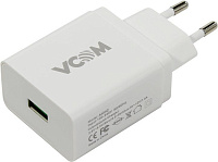 Зарядное устройство VCOM [CA-M042] EU Plug 220V --> USB Type A "мама", белая, быстрая зарядка