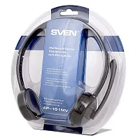 Cтереонаушники с микрофоном мультимедийные SVEN AP-151MV, разъем 3,5 мм ,4 pin, черный [SV-015411]